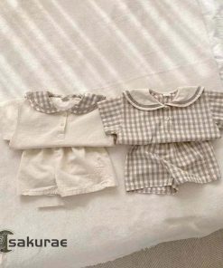 ベビー 上下セット セーラー服 赤ちゃん セーラー襟 セットアップ 女の子 男の子 綿 コットン 新生児 子供服 おしゃれ 可愛い チェック 半ズボン